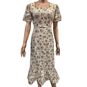 NWT Vintage Retro 60S Style Vanilla Flower Midi Dress Tie Back Fits Size SML